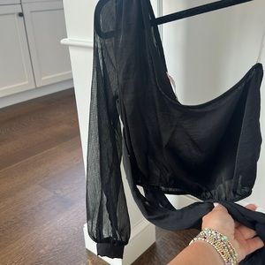 Blue Blush - One Shoulder Sheer Satin Tie Top